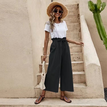Ladies Elegant Culotte Pants with Chic Elastic Waist