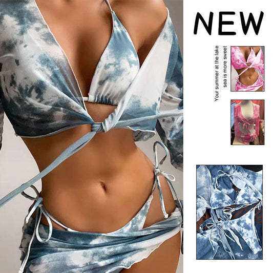 Ladies Tie-Front Long Sleeve Bikini Set Chic and Style