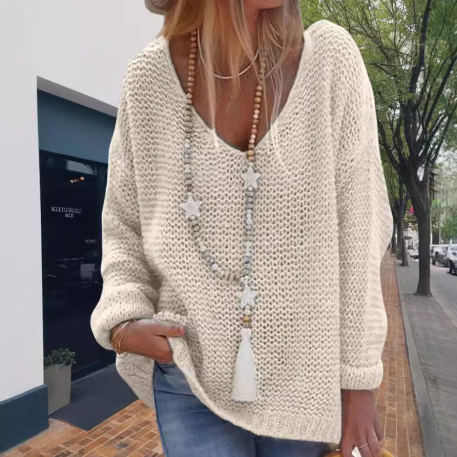Femme pull en tricot avec décolleté en V et coupe décontractée Chic und Stil