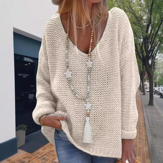 Femme pull en tricot avec décolleté en V et coupe décontractée Chic und Stil