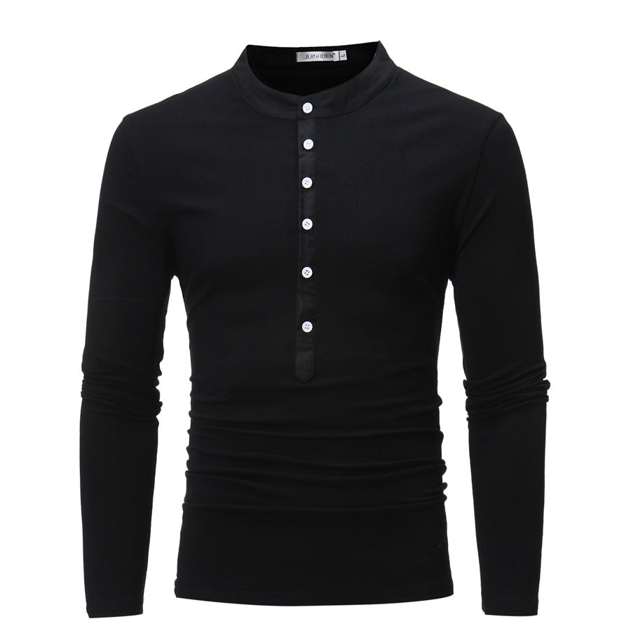 Chemise à manches longues pour homme avec col montant tendance et détail de bouton Chic und Stil