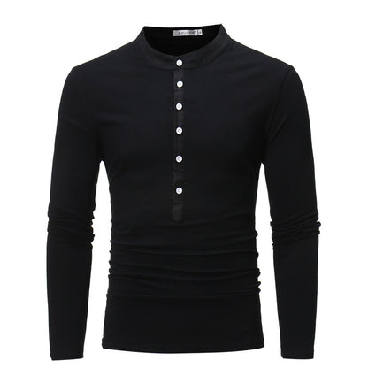 Chemise à manches longues pour homme avec col montant tendance et détail de bouton Chic und Stil
