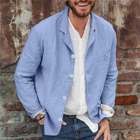 Men's Casual Linen Jacket with Decorative Button Details and Minimalistic Cut Chic und Stil