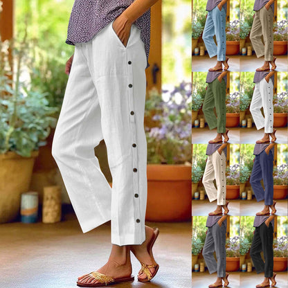 Casual linen pants for women with button details Chic and Style