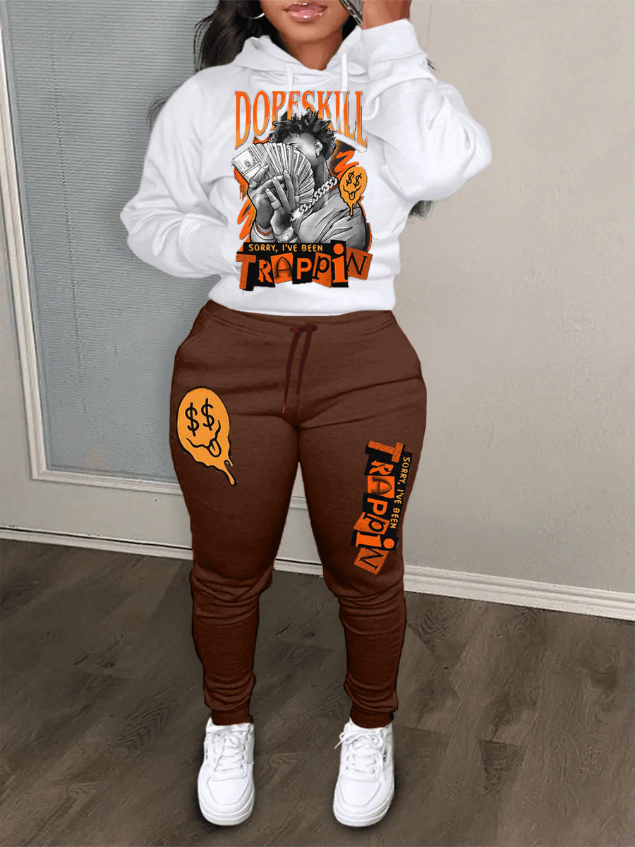Women's hoodie and jogger pants set with creative graphic print Chic and Style