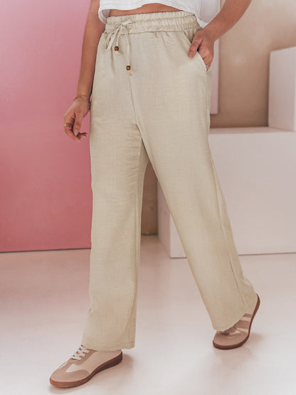 Ladies Comfortable linen pants with elastic waistband and side pockets Chic and Style