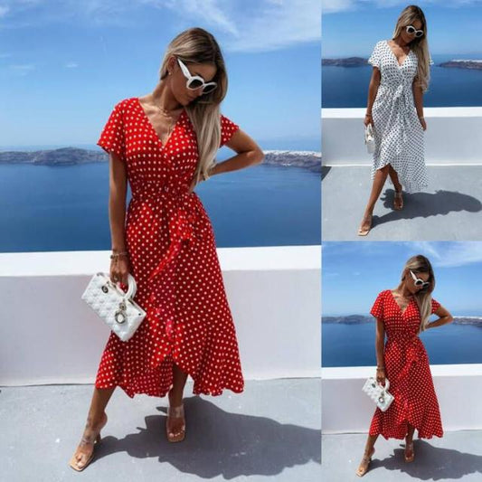 Robe maxi portefeuille à pois fluides Chic und Stil pour femmes