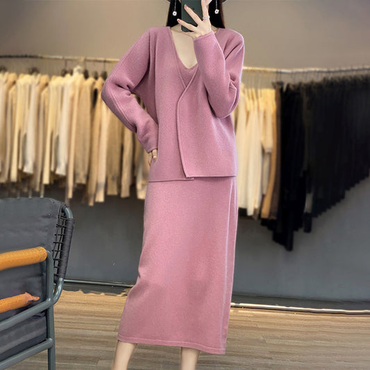Robe en tricot à motifs pour femmes avec décolleté en V et coupe décontractée Chic und Stil