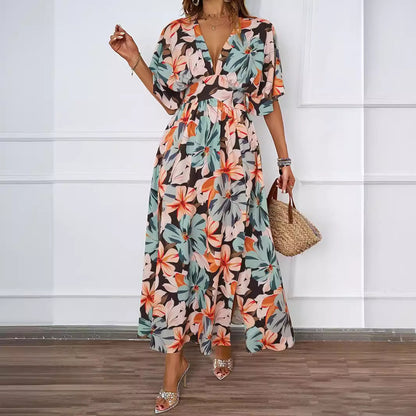 Robe maxi florale femme avec décolleté en V profond et fentes latérales Chic und Stil
