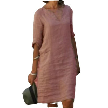 Robe en lin pour femmes avec coupe décontractée et élégant décolleté en V Chic und Stil