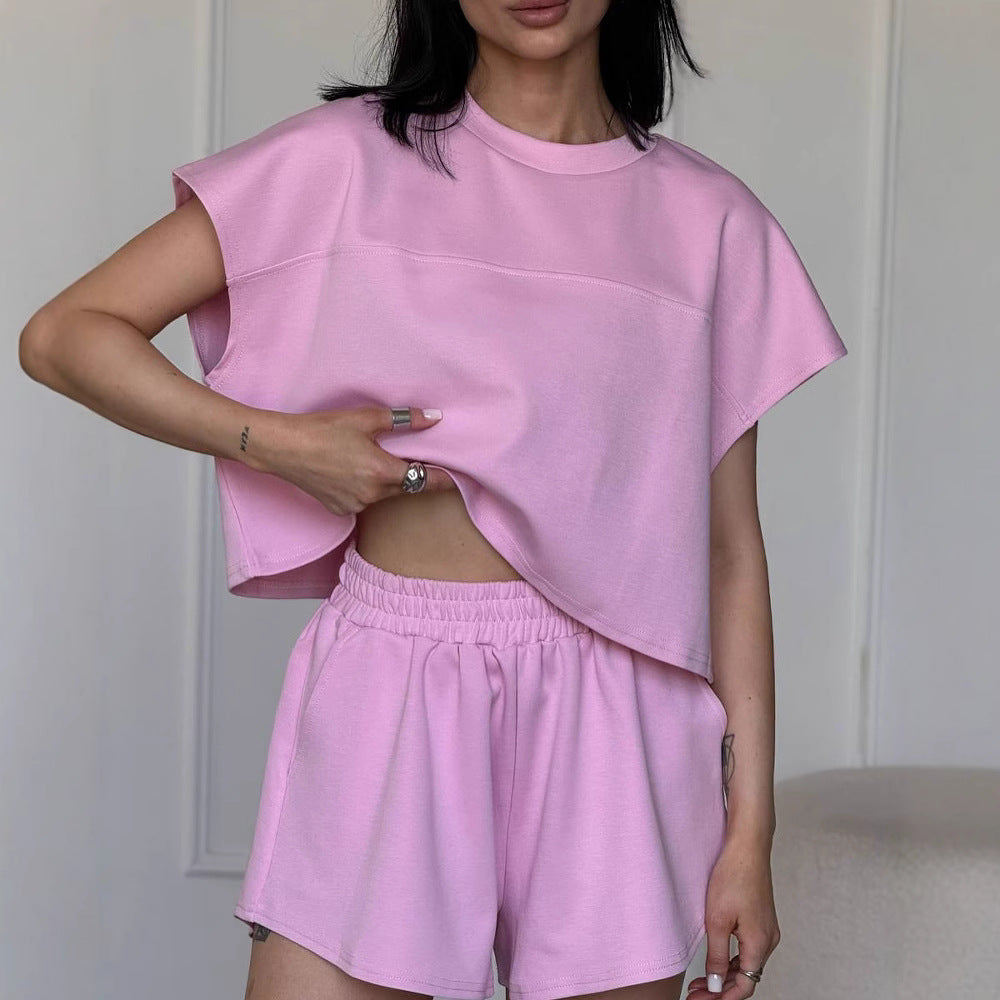 Ensemble de Crop Top et Shorts décontracté pour femme avec épaules tombantes et taille élastique Chic und Stil