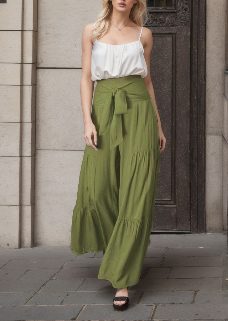 Wide Palazzo pants for women with high waist and belt at the waist Chic and Style