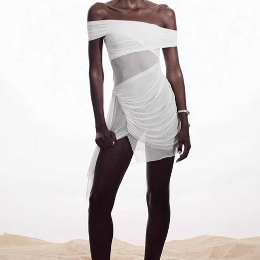 Robe mini off-shoulder pour femmes avec détails à volants et inserts transparents Chic und Stil
