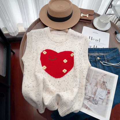 Dames gans mignonne gilet en tricot avec motif en cœur et sans manches Chic und Stil