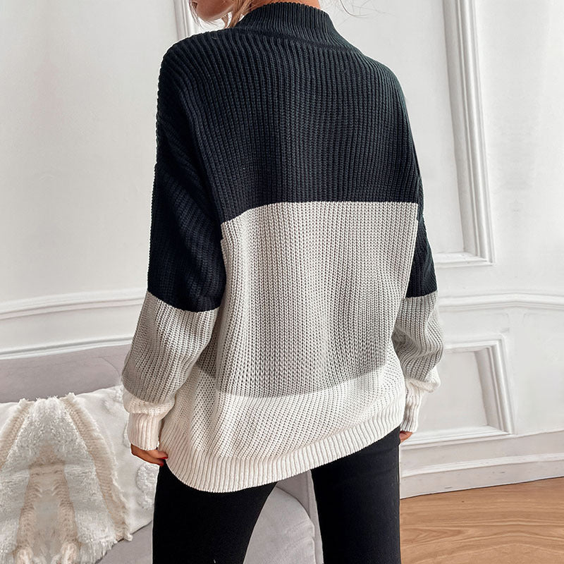 Pull en tricot épais pour femmes avec un design de blocs de couleurs innovant Chic und Stil