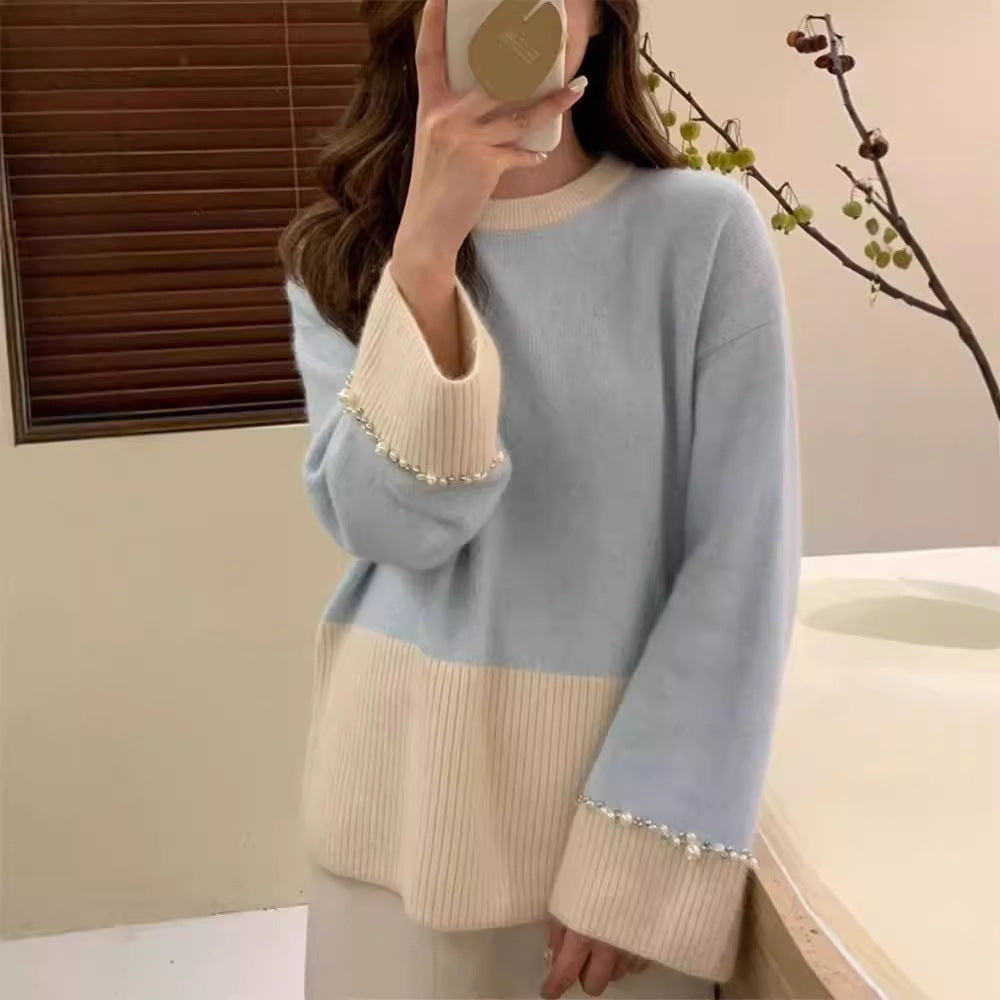 Pull en tricot à la mode pour femmes avec des manches ornées de perles Chic und Stil
