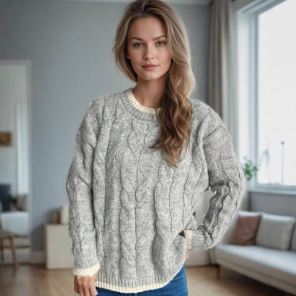 Pull en grosse maille pour femme avec un design de tresse moderne et une coupe décontractée Chic und Stil