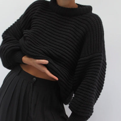 Dames pull over taille ample tricoté avec col montant douillet et coupe large Chic und Stil