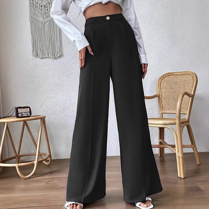 Wide palazzo pants for women with a stylish high waist cut and a button detail Chic und Stil