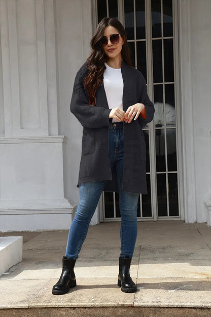 Cardigan en maille décontracté pour femmes avec poches ouvertes et motif gaufré moderne Chic und Stil