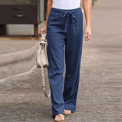 Linen pants for women with elastic waistband and tie belt Chic und Stil