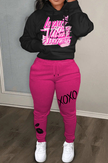 Leisure hoodie and jogger pants set for women with unique lettering and modern accents Chic and Style