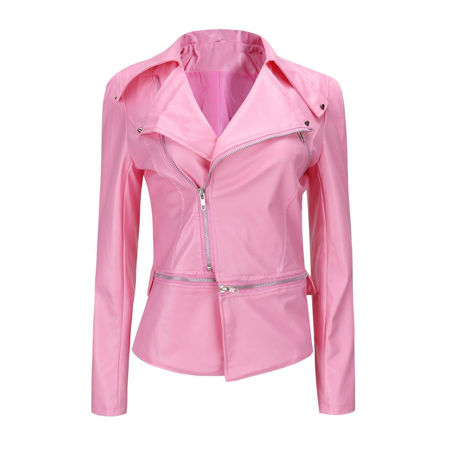 Ladies Asymmetrical Biker Jacket in Faux Leather with Refined Zips Chic and Style