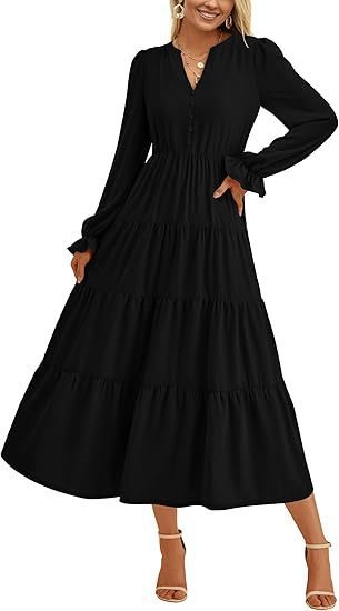 Robe maxi à manches longues pour femmes avec volants Chic und Stil
