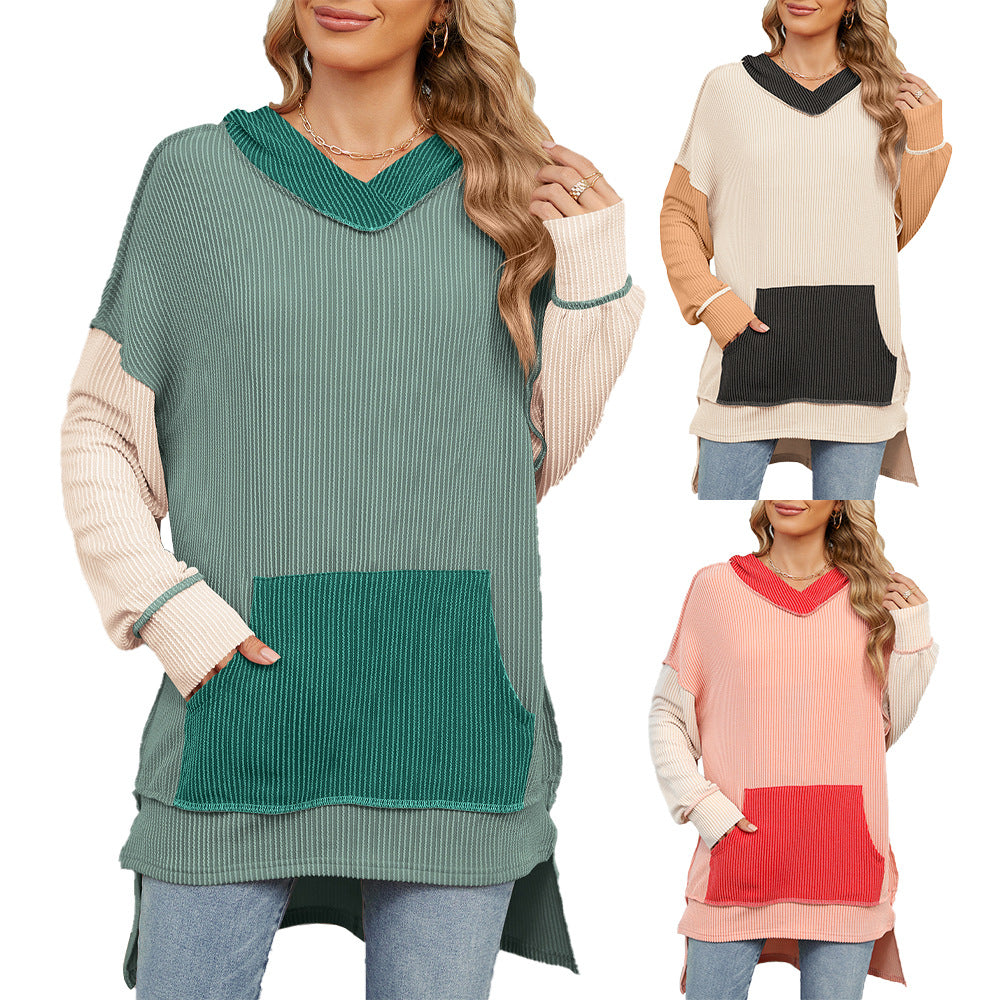 Pull long décontracté pour dames avec capuche et poche latérale Chic und Stil
