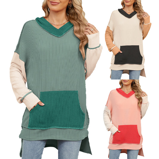 Pull long décontracté pour dames avec capuche et poche latérale Chic und Stil