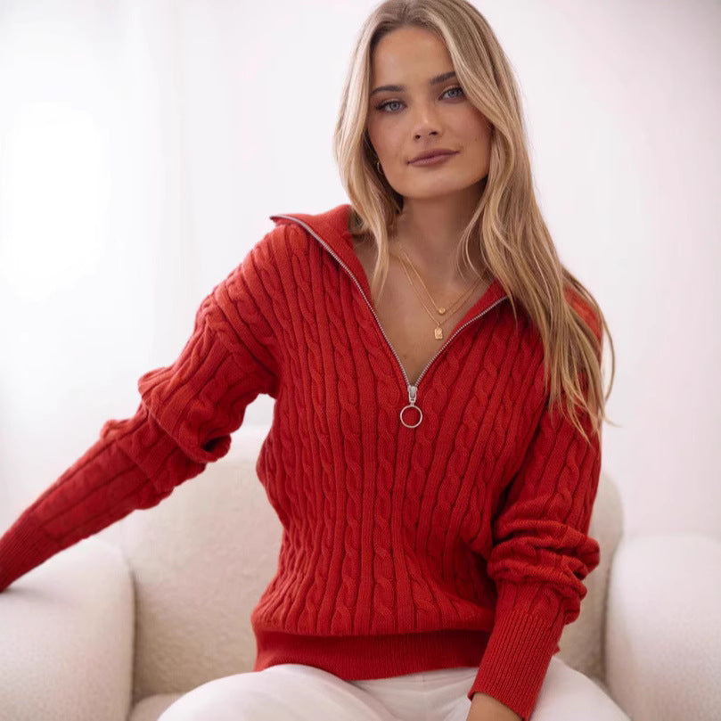 Pull en tricot pour femmes avec un élégant motif en cable et un col montant à la mode Chic und Stil