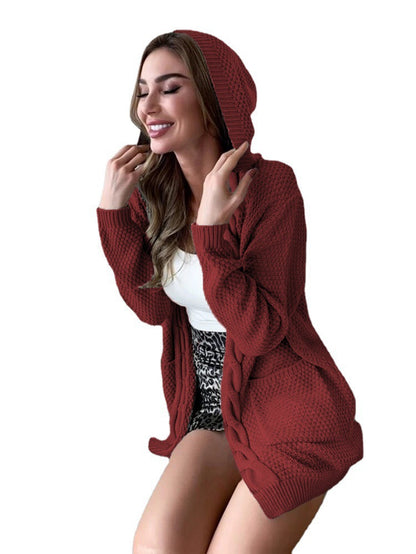 Dames Gros Tricot Cardigan avec Capuche et Poches Chic und Stil