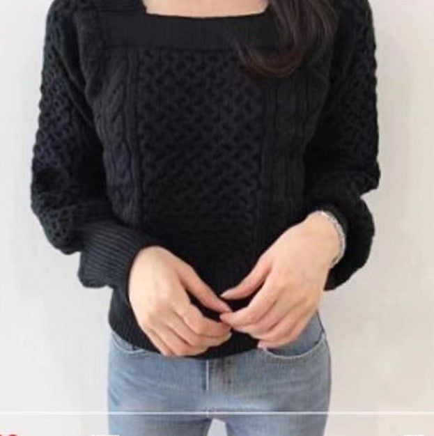Pull femme en grosse maille avec des détails de tresse modernes et un col carré Chic und Stil