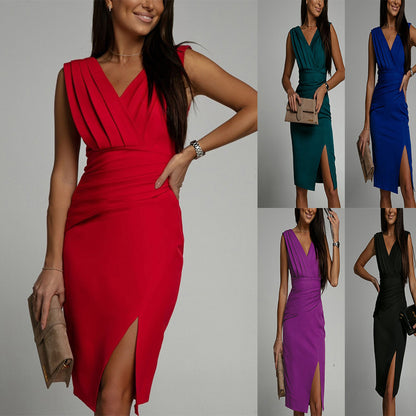 Dames Robe élégante avec une silhouette mince et des détails enroulés Chic und Stil