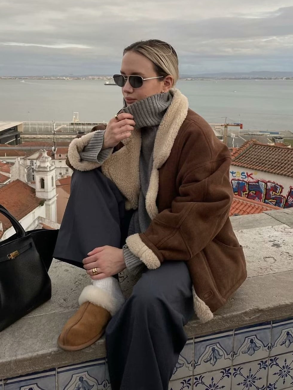 Damen weiche Wildlederjacke mit kuscheligem Innenfutter Chic und Stil