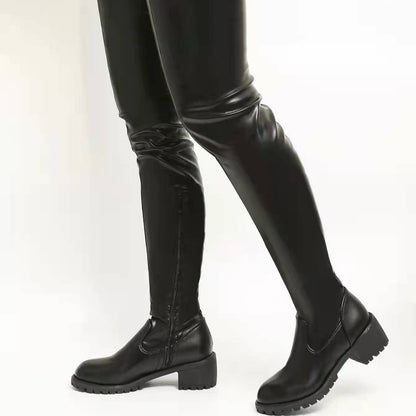 Bottes jusqu'au genou pour dames en cuir synthétique de haute qualité avec semelle antidérapante Chic und Stil