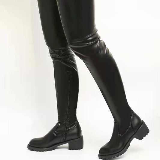 Bottes jusqu'au genou pour dames en cuir synthétique de haute qualité avec semelle antidérapante Chic und Stil