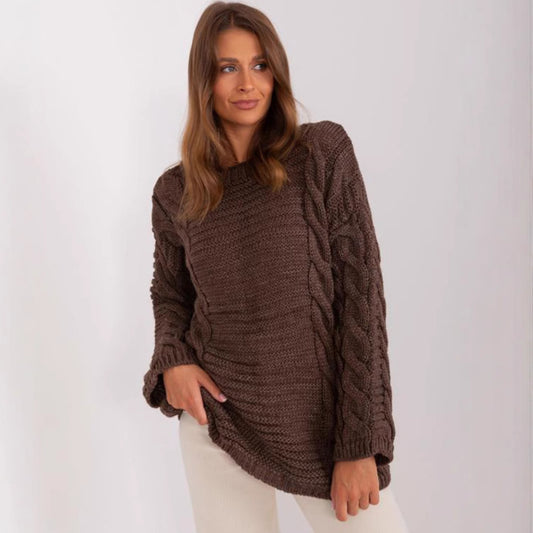 Pull femme en grosse maille avec un motif de torsades moderne et des manches larges Chic und Stil
