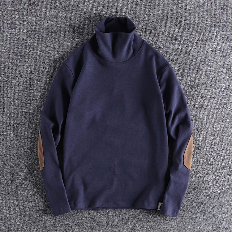 Pull en polaire à col montant pour hommes avec des coudières contrastantes Chic und Stil