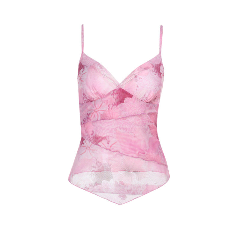 Dames haut à bretelles spaghetti imprimé fleurs Chic und Stil