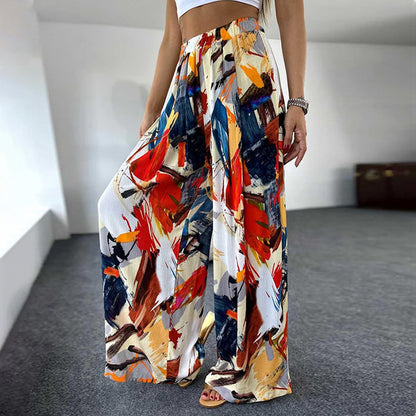 Chic and Style Abstract Print Wide Palazzo Pants for Women
