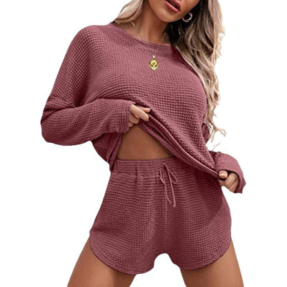 Ensemble décontracté en tricot gaufré pour femmes avec top court confortable et shorts Chic und Stil