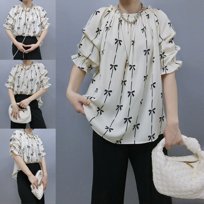 Blouse pour femmes avec des manches à volants et motif de nœuds Chic und Stil