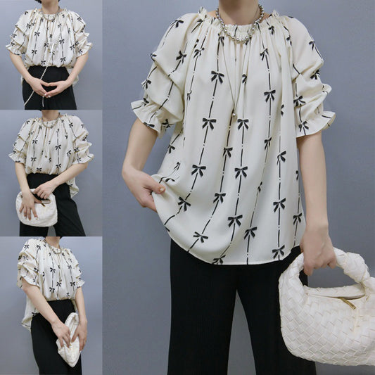 Blouse pour femmes avec des manches à volants et motif de nœuds Chic und Stil