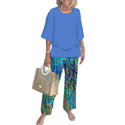 Women Chic layered tunic and artistic print pants Chic and Style