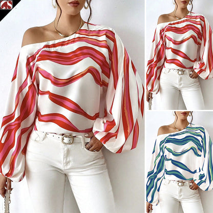 Blouse satin off-shoulder pour femmes avec manches bouffantes Chic und Stil