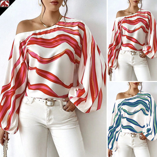 Blouse satin off-shoulder pour femmes avec manches bouffantes Chic und Stil