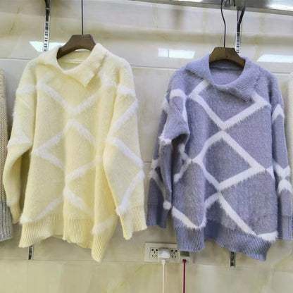 Dames Grand pull en tricot avec motif géométrique et col haut Chic und Stil