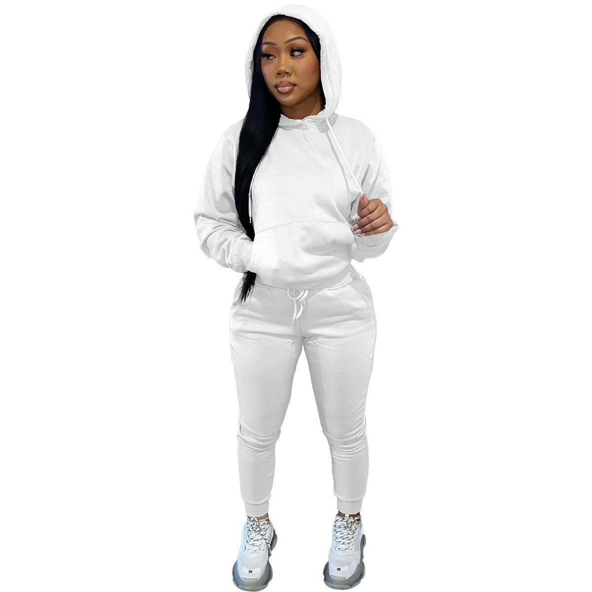Dames Ensemble de jogging sportif avec capuche et taille élastique Chic und Stil