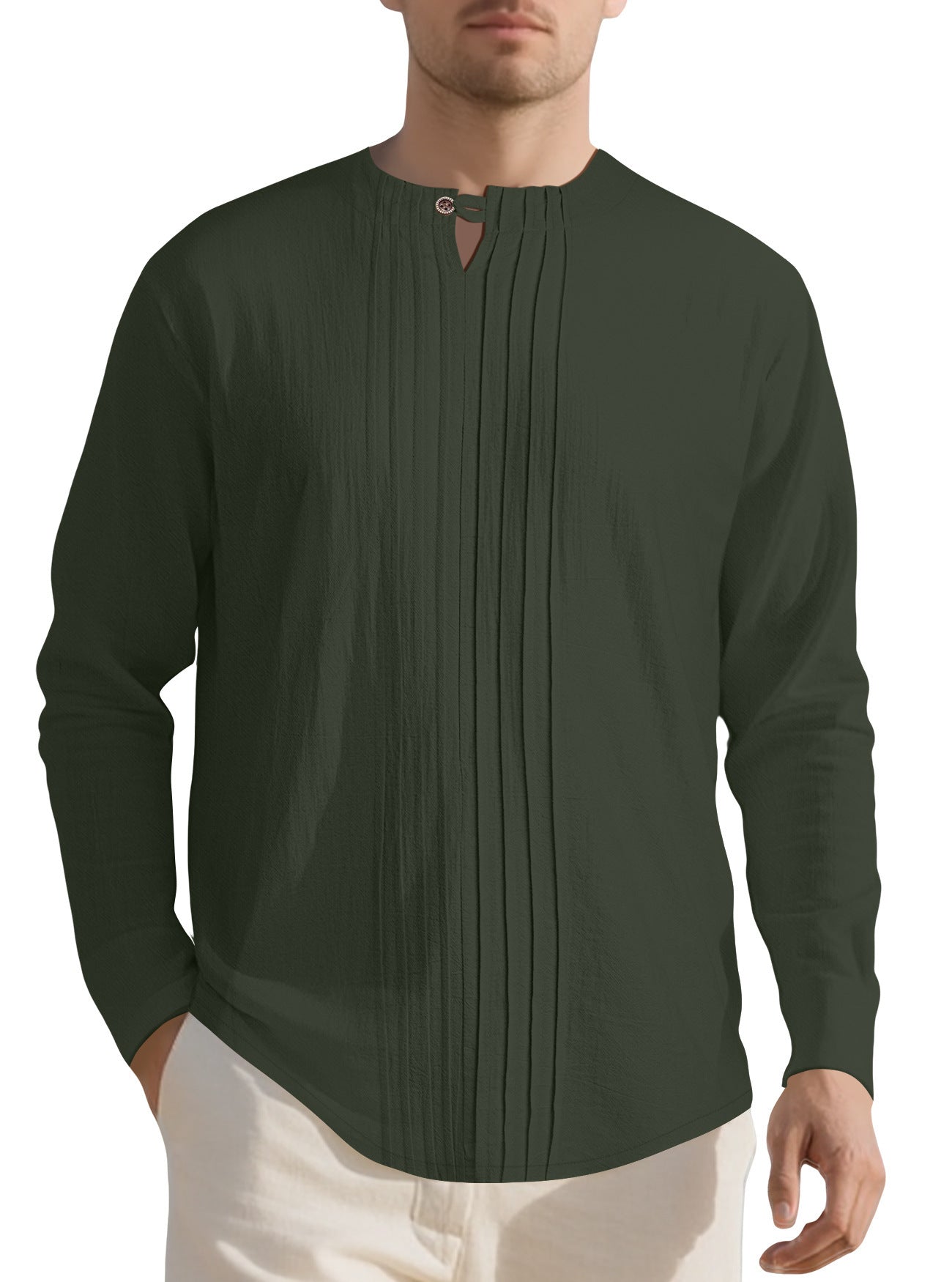 Chemise élégante à manches longues pour hommes avec design texturé et col montant tendance Chic und Stil